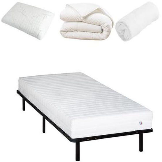 Pack Prêt à dormir EGIO 90x200 cm - OLYMPE LITERIE - Matelas Latex Like + Sommier Métal + Accessoires
