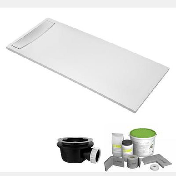 Pack receveur de douche antidérapant 160 x 90 Flight Neus rectangle blanc+Kit détanchéité + Bonde + Capot