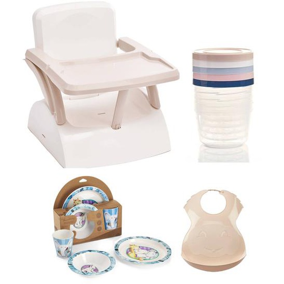 Pack Repas 2ème Âge Booster De Chaise Coffrets De Conservation Bavoir Semi-rigide Beige