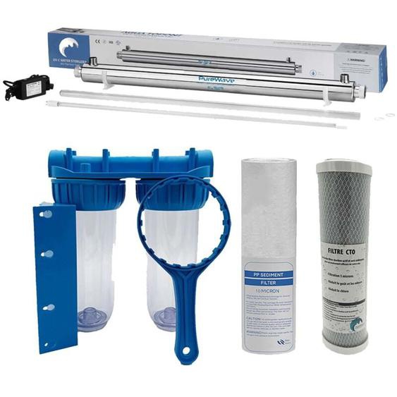 Pack stérilisateur uv 40w + 1 lampe de rechange + filtration deau double porte filtre + filtres