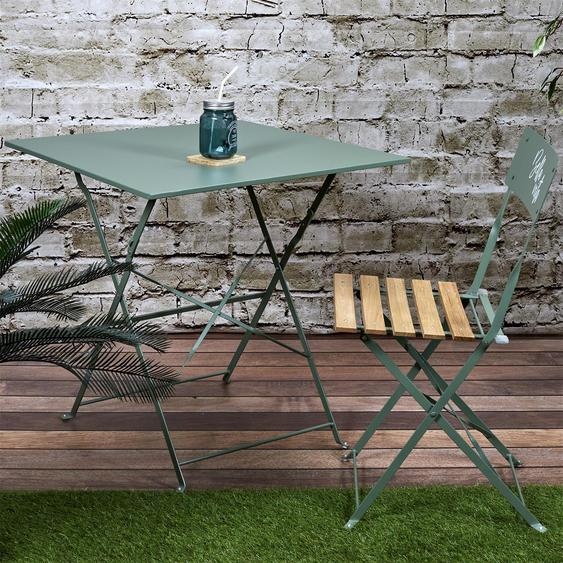 Pack table carrée + 2 chaises pliantes Sicile en métal Usage extérieur - Kaki