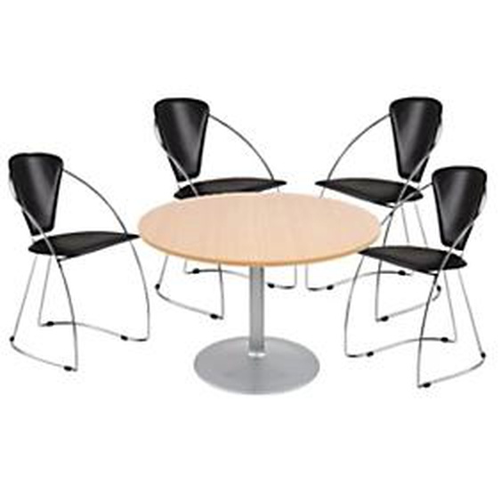 Pack : Table de réunion ronde 120cm PURE - Chêne pieds Aluminium + 4 fauteuils Laura
