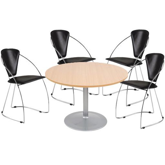 Pack : Table de réunion ronde 120cm PURE - Chêne pieds Aluminium + 4 fauteuils Laura