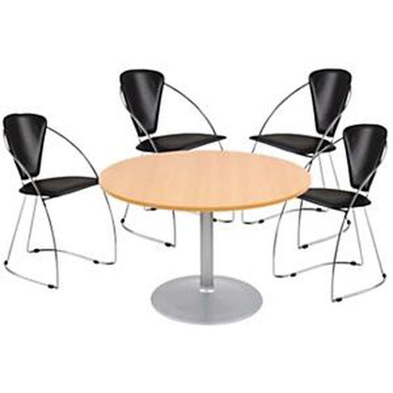 Pack : Table de réunion ronde 120cm PURE - Hêtre pieds Aluminium + 4 fauteuils Laura