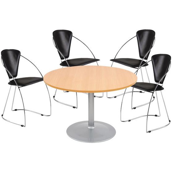 Pack : Table de réunion ronde 120cm PURE - Hêtre pieds Aluminium + 4 fauteuils Laura