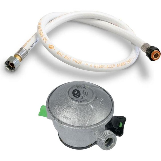 Pack Tuyau gaz flexible 2 m + Détendeur Butane à clipser Quick-On Valve Diam 27mm Avec Sécurité stop gaz