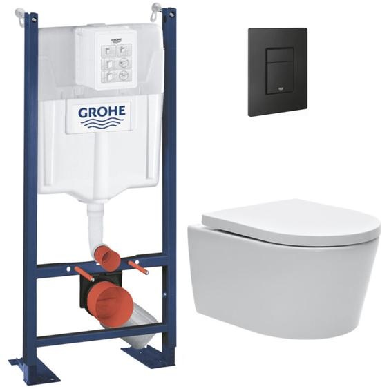 Pack wc Bâti autoportant Rapid sl + wc sat sans bride et fixations invisibles + Plaque Noir mat (ProjectSATrimless-KF0) - Grohe