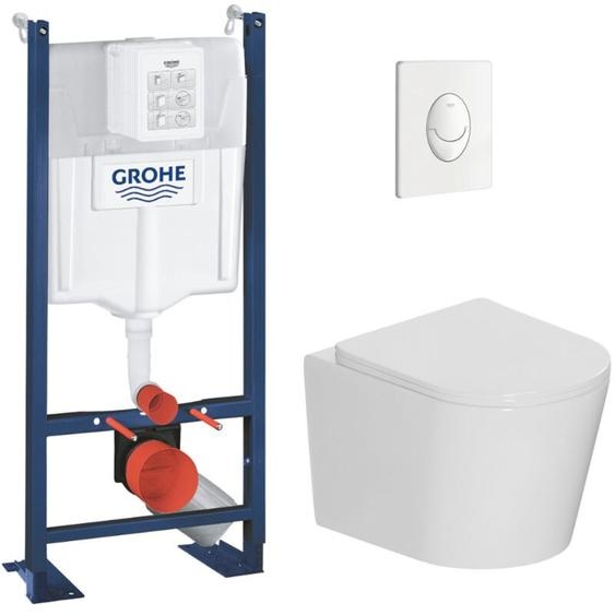 Pack wc bâti-support autoportant Rapid sl 1.13 m + wc sans bride Ceramia + abattant SoftClose + plaque blanche (PROCETOR3) - Grohe
