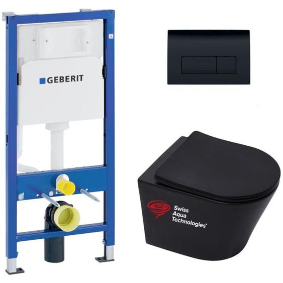 Pack wc bati-support Geberit wc sans bride Swiss Aqua Technologies + abattant SoftClose + plaque noire (BLINFIGEB7)