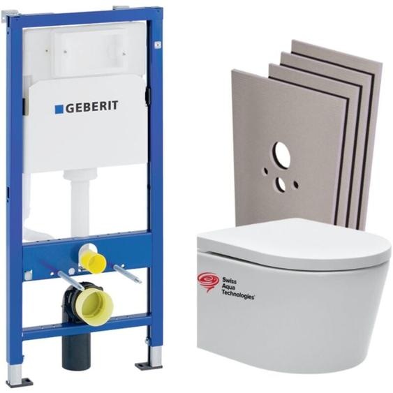 Pack wc Bati-support Geberit wc Swiss Aqua Technologies sans bride + Plaque blanche + Set habillage (SATrimlessGeb1-sabo)
