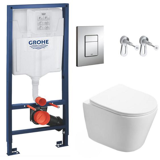Grohe - Pack wc Bâti-support + wc Swiss Aqua Technologies Infinitio sans bride, fixation invisible + Plaque chrome