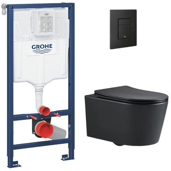 Grohe - Pack wc Bâti-support + wc Swiss Aqua Technologies sans bride + Abattant softclose + Plaque (RapidSL-BlackSATrimless-KF0)