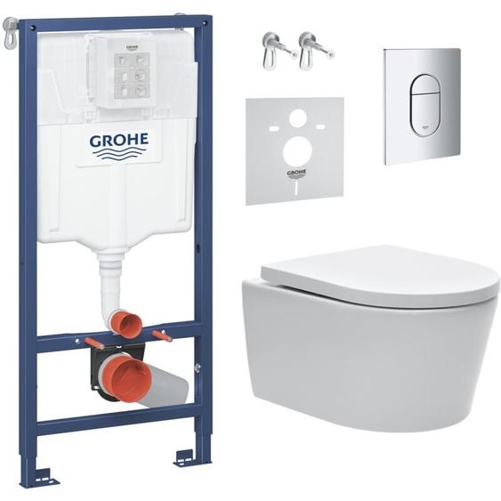 Pack wc bâti support Solido 113cm + Cuvette sat rimless fixations invisibles + Abattant softclose + Plaque chrome (ArenaSat) - Grohe