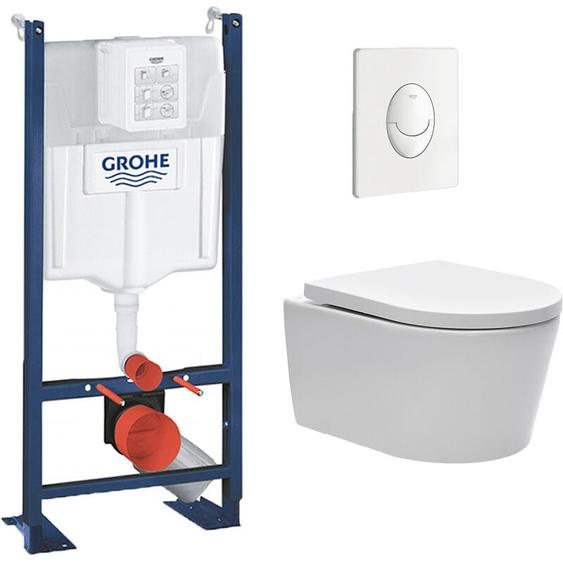 Pack WC GROHE Rapid SL autoportant + cuvette sans bride SAT (fixations cachées) + plaque Skate Air blanche (ProjectSATrimless-3)