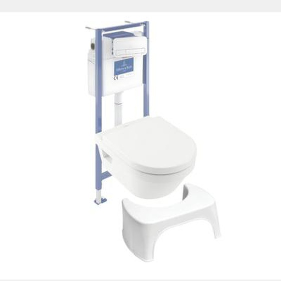 Pack WC sans bride  Architectura abattant + bâti-support sol et mur + plaque blanche  + Tabouret blanc