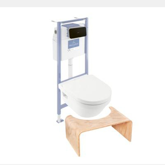 Pack WC sans bride  Architectura abattant + bâti-support sol et mur + plaque noir mat  + Tabouret bois