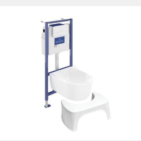 Pack WC sans bride  Avento + Bâti support + abattant frein de chute + plaque blanche  + Tabouret blanc