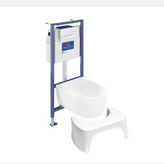 Pack WC sans bride  Avento + Bâti support + abattant frein de chute + plaque chromée  + Tabouret blanc