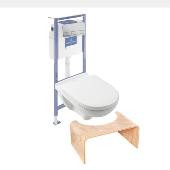 Pack WC sans bride  O novo abattant frein de chute + bâti-support sol et mur + plaque Chromé mat + Tabouret bois