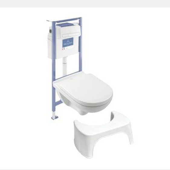 Pack WC sans bride  O novo avec abattant frein de chute + bâti Viconnect PRO + plaque blanche  + Tabouret blanc
