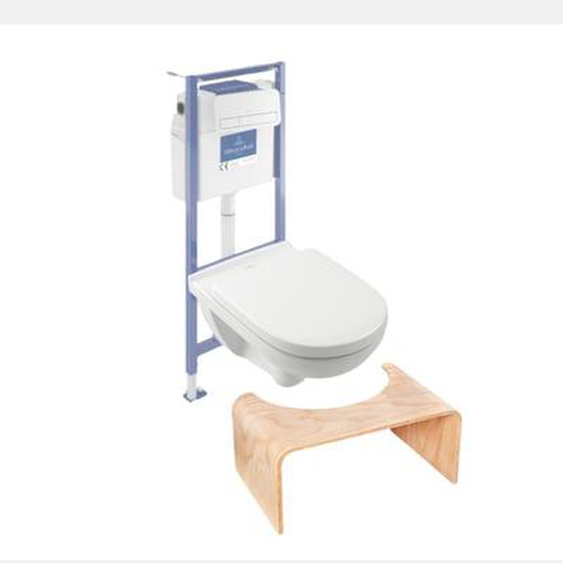 Pack WC sans bride  O novo avec abattant frein de chute + bâti Viconnect PRO + plaque blanche  + Tabouret bois