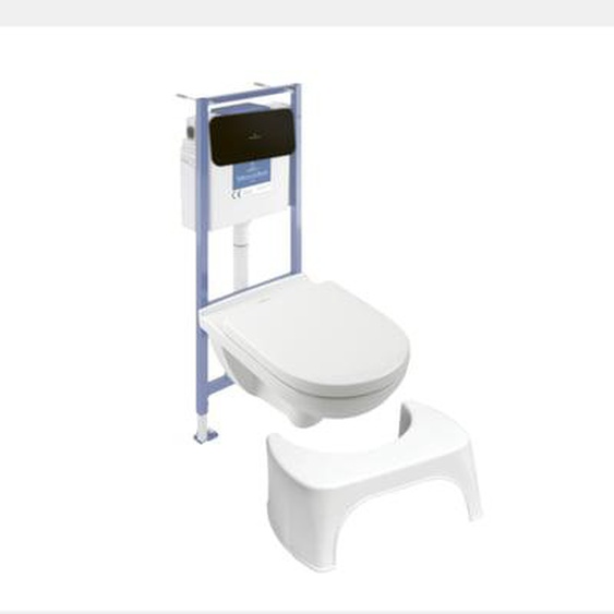 Pack WC sans bride  O novo avec abattant frein de chute + bâti Viconnect PRO + plaque noir mat  + Tabouret blanc