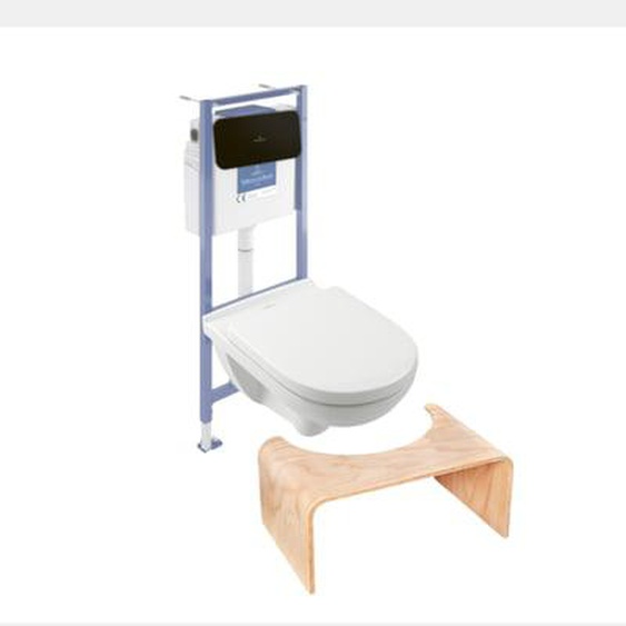 Pack WC sans bride  O novo avec abattant frein de chute + bâti Viconnect PRO + plaque noir mat  + Tabouret bois