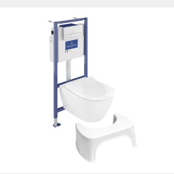 Pack WC sans bride  Subway 2.0 abattant frein de chute + bâti-support sol et mur+ plaque blanche + Tabouret blanc