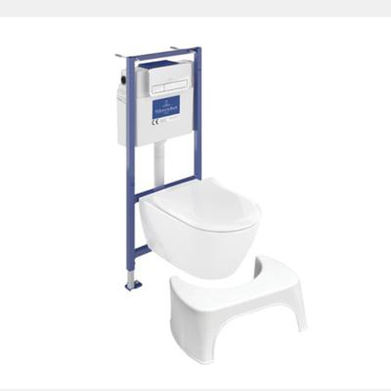 Pack WC sans bride  Subway 2.0 abattant frein de chute + bâti-support sol et mur + plaque Chromé + Tabouret