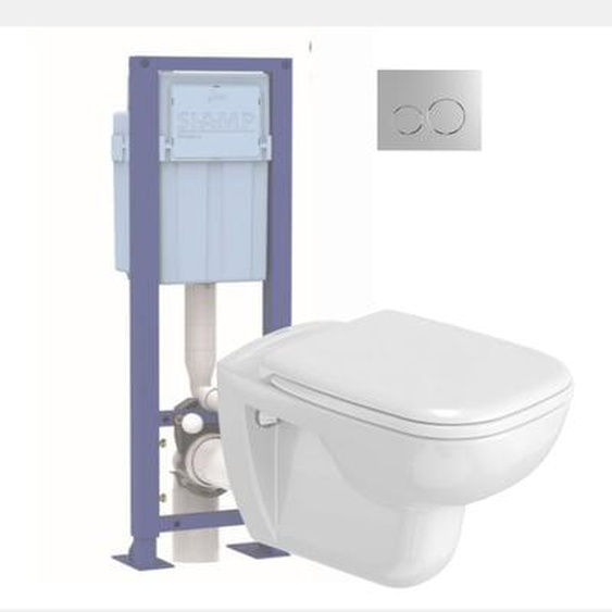 Pack WC suspendu D-code avec abattant + bati support SIAMP + Plaque de commande chromée