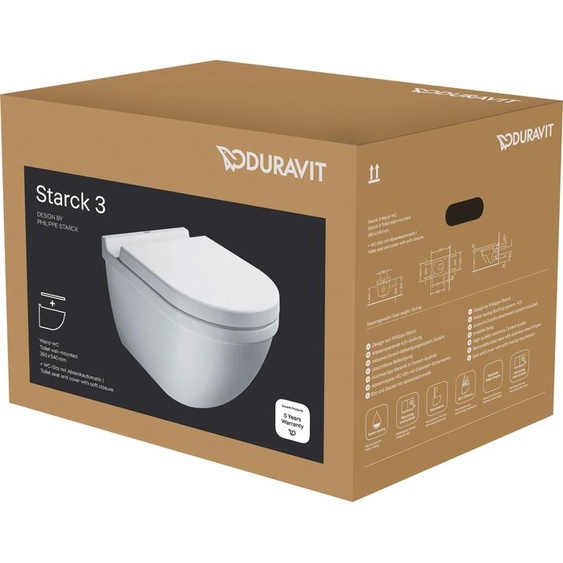 Pack WC suspendu Duravit Starck 3 422509 - cuvette + abattant frein de chute, système Durafix inclus