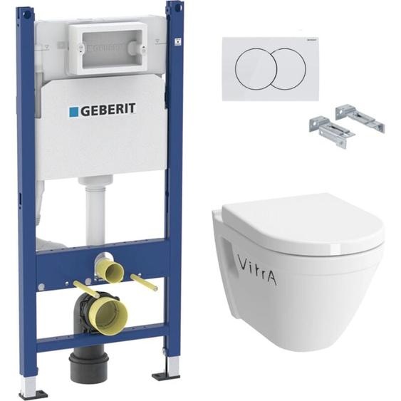 Pack WC suspendu GEBERIT Duofix - Cuvette Vitra S50 avec bride - Abattant soft close - Plaque blanche - S50Geb3