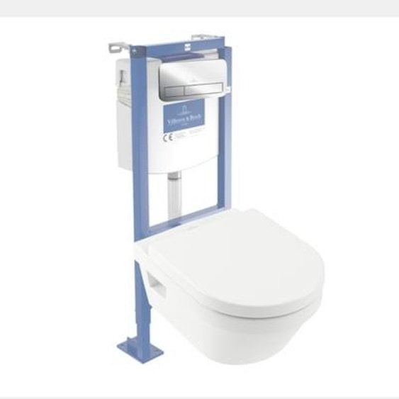 Pack WC suspendu sans bride  Architectura directflush + abattant frein de chute + bâti-support autoportant + plaque chromée