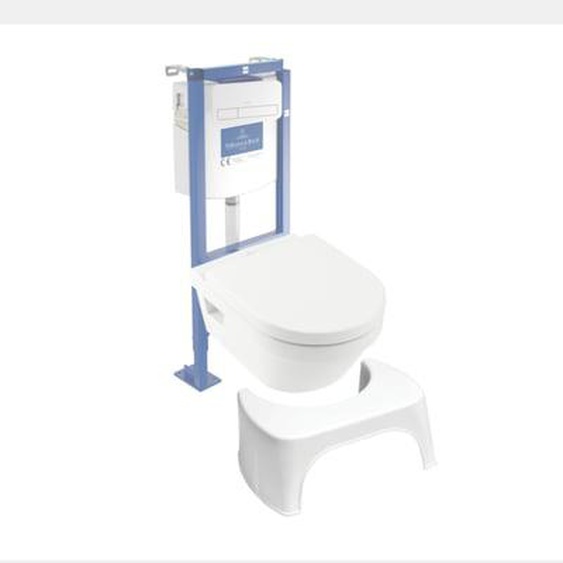 Pack WC suspendu sans bride  Architectura Directflush + abattant + plaque blanche + bâti  + Tabouret blanc