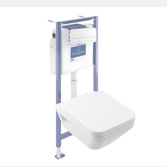 Pack WC suspendu sans bride Architectura Twistflush [e³] rectangle + bâti-support sol et mur + plaque blanc