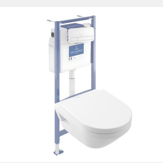 Pack WC suspendu sans bride Architectura Twistflush [e³] rond + bâti-support sol et mur + plaque blanc