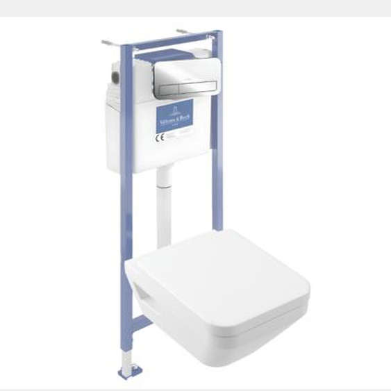 Pack WC suspendu sans bride Architectura Twistflush [e³] rectangle+bâti-support sol et mur+plaque chrome brillant