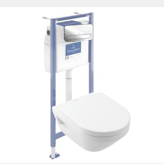 Pack WC suspendu sans bride Architectura Twistflush [e³] rond + bâti-support sol et mur + plaque chrome brillant