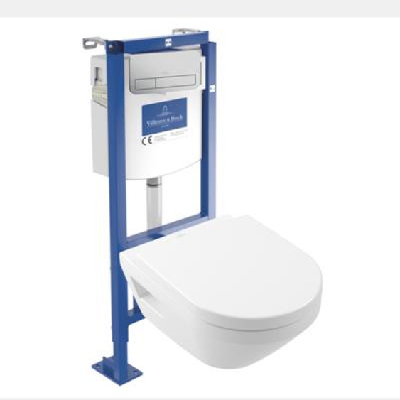 Pack WC suspendu sans bride Architectura Twistflush [e³] rond + bâti-support ViConnect + plaque chrome mat