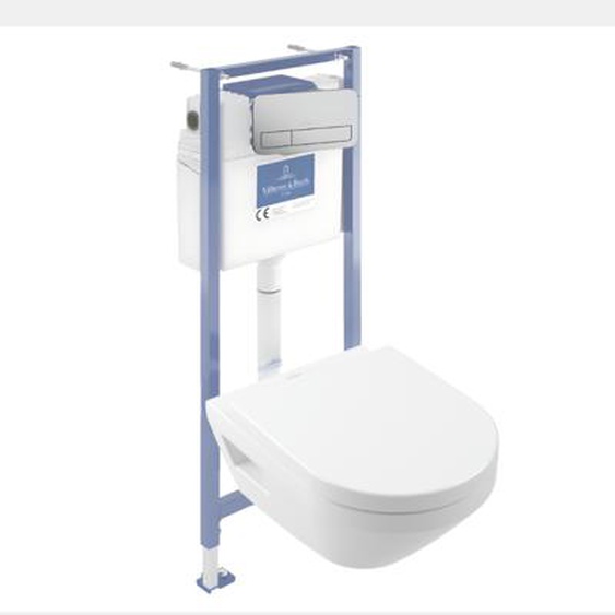 Pack WC suspendu sans bride Architectura Twistflush [e³] rond + bâti-support sol et mur + plaque chrome mat