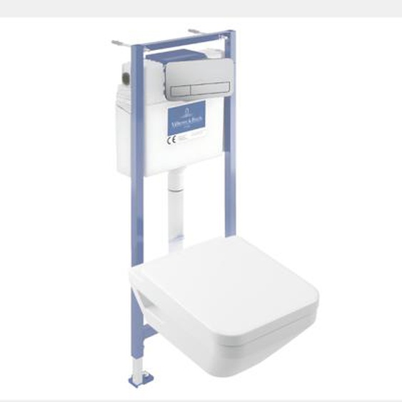 Pack WC suspendu sans bride Architectura Twistflush [e³] rectangle + bâti-support sol et mur + plaque chrome mat