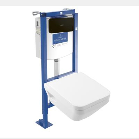 Pack WC suspendu sans bride Architectura Twistflush [e³] rond + bâti-support sol et mur + plaque noir