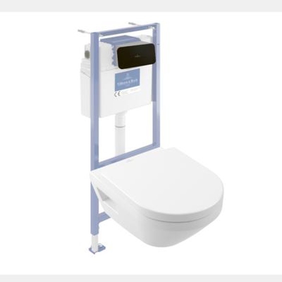 Pack WC suspendu sans bride Architectura Twistflush [e³] rond + bâti-support sol et mur + plaque noir