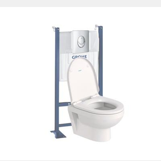 Pack WC suspendu sans bride compact Duravit No.1 + bâti support Rapid SL Projet + abattant + plaque chromé