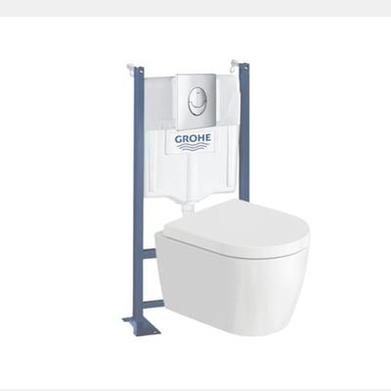 Pack WC suspendu sans bride compact Me by Starck + bâti support Rapid SL Projet + abattant + plaque chromé