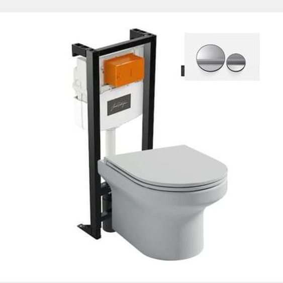 Pack WC suspendu sans bride  Elite + bâti-support + plaque Chrome brillant/Blanc mat