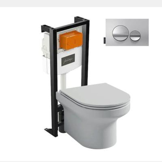Pack WC suspendu sans bride  Elite + bâti-support + plaque Chrome brillant/Chrome mat