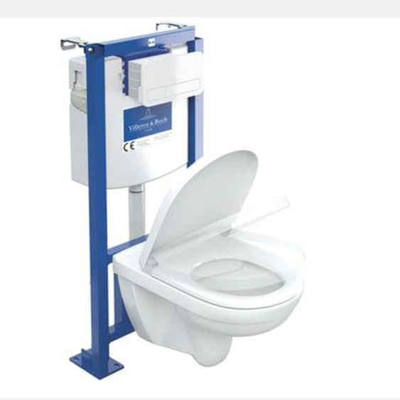 Pack WC suspendu sans bride  O.novo + abattant + plaque blanche + bâti