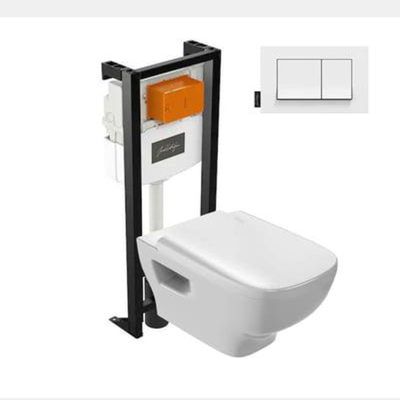 Pack WC suspendu sans bride Struktura+ bâti-support + plaque Blanc brillant