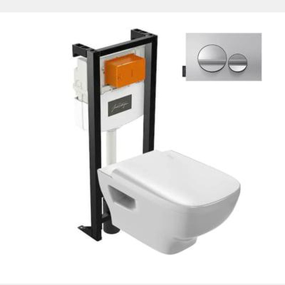 Pack WC suspendu sans bride Struktura+ bâti-support + plaque Chrome brillant/Chrome mat